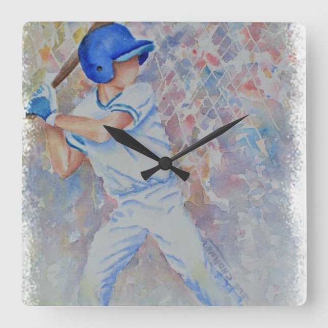 BASEBALL BATTER SQUARE WALL CLOCK (Front)