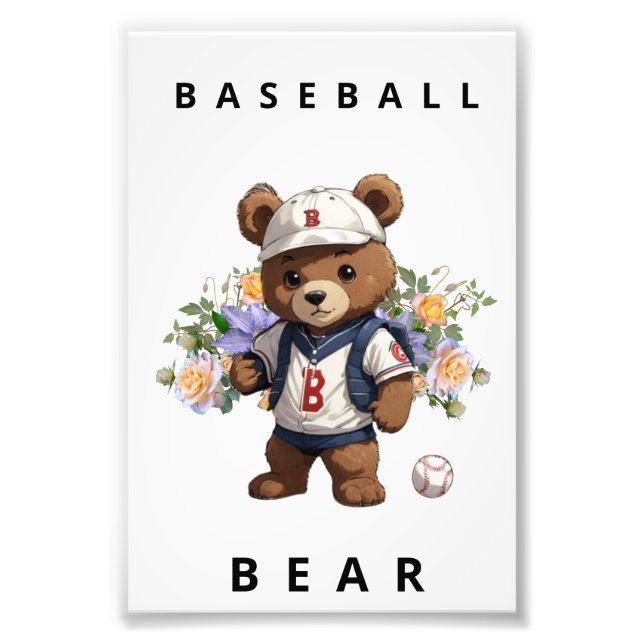 Baseball Bear - Cute Sports Nursery Animal Design Photo Print (Front)
