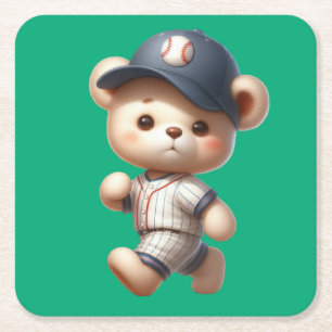 Baseball Bears 1 Square Paper Coaster