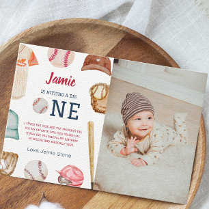 Baseball Big One Boy 1st Birthday  Thank You Card