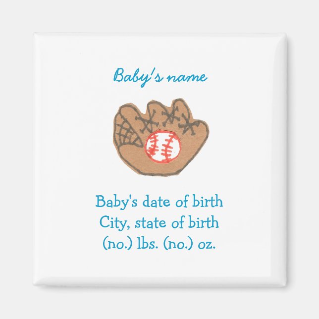 Baseball birth announcement / keepsake magnet (Front)