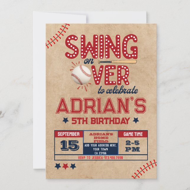 Baseball birthday boy  invitation (Front)