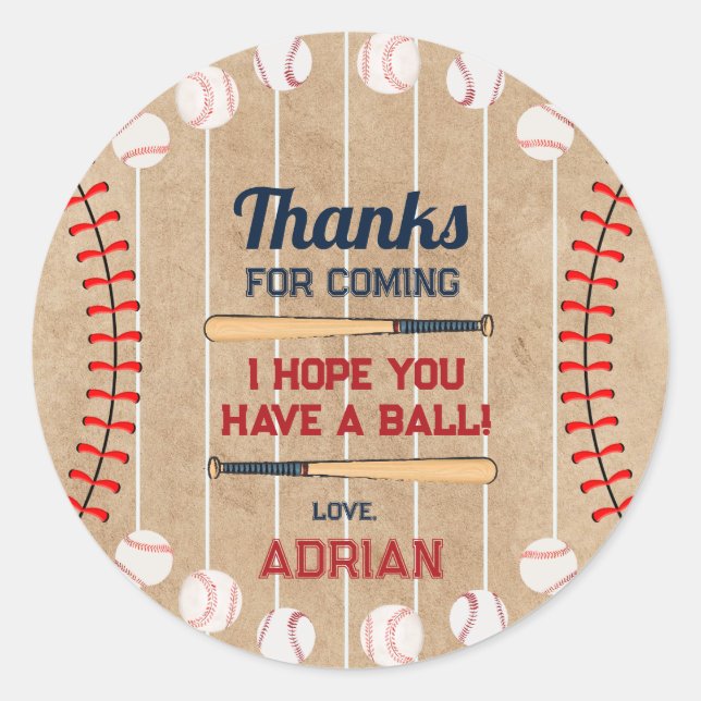 Baseball birthday classic round sticker (Front)