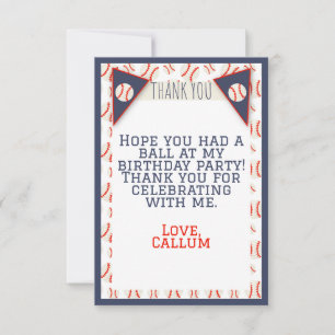 Baseball Birthday Flat Thank You Card
