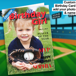 Baseball Birthday Girl / MVP Happy Birthday Card