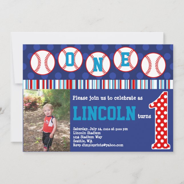 Baseball Birthday Invitation (1st Birthday) (Front)
