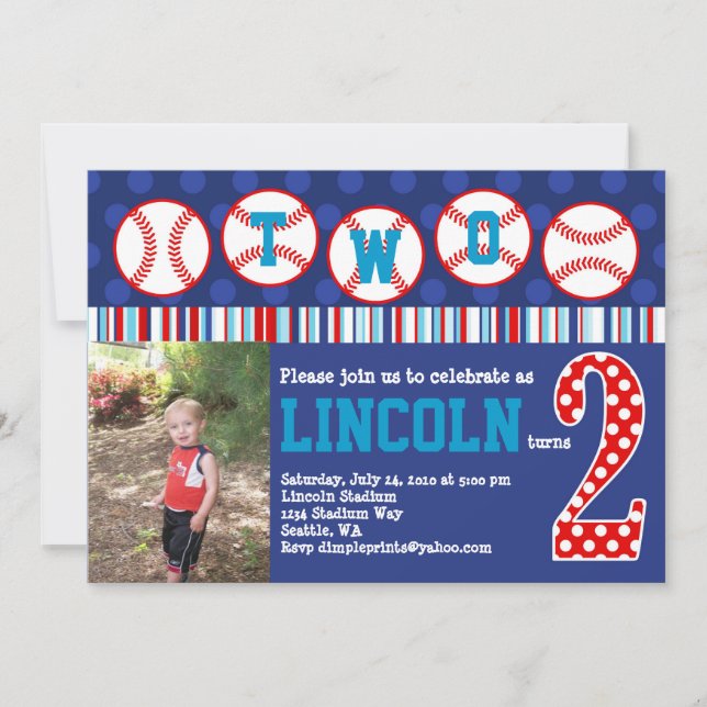 Baseball Birthday Invitation (2nd Birthday) (Front)