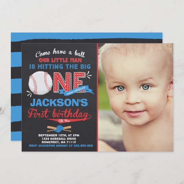 Baseball Birthday Invitation Baseball 1st Birthday (Front/Back)