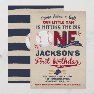 Baseball Birthday Invitation Baseball 1st Birthday