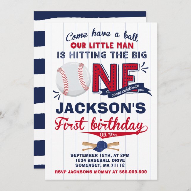 Baseball Birthday Invitation Baseball 1st Birthday (Front/Back)