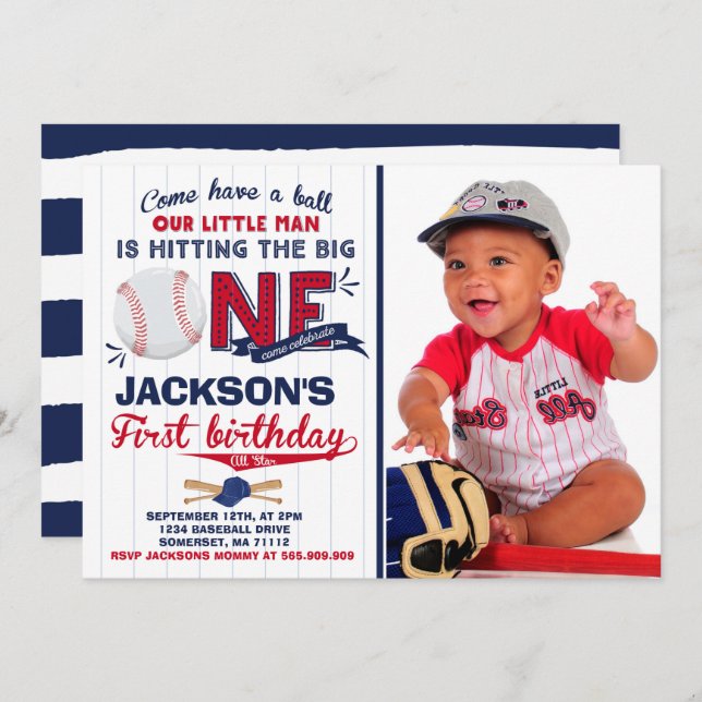 Baseball Birthday Invitation Baseball 1st Birthday (Front/Back)