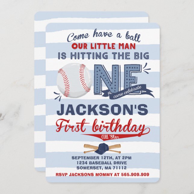 Baseball Birthday Invitation Baseball 1st Birthday (Front/Back)