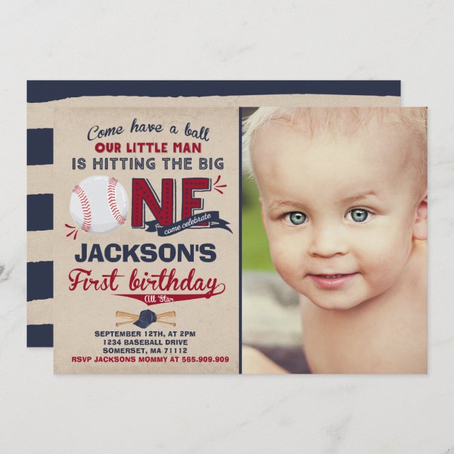 Baseball Birthday Invitation Baseball 1st Birthday (Front/Back)