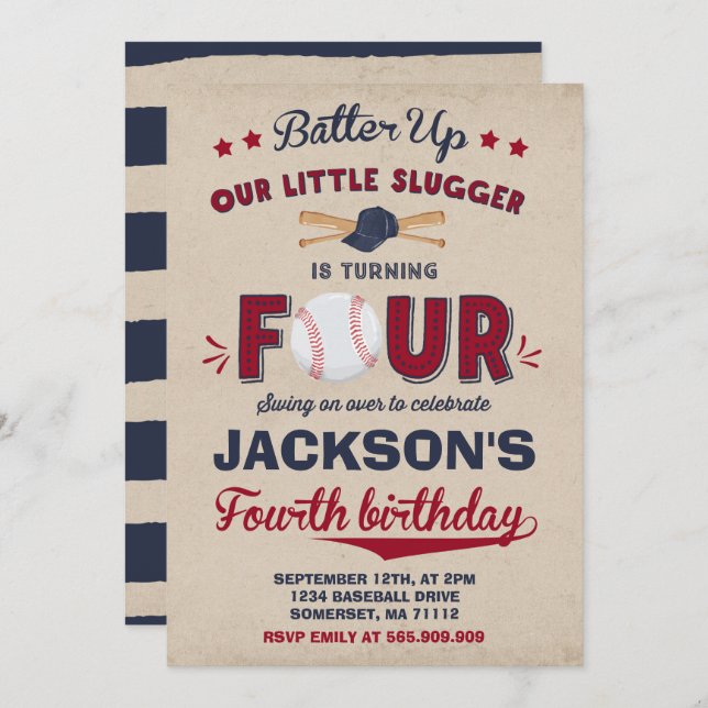 Baseball Birthday Invitation Baseball 4th Birthday (Front/Back)