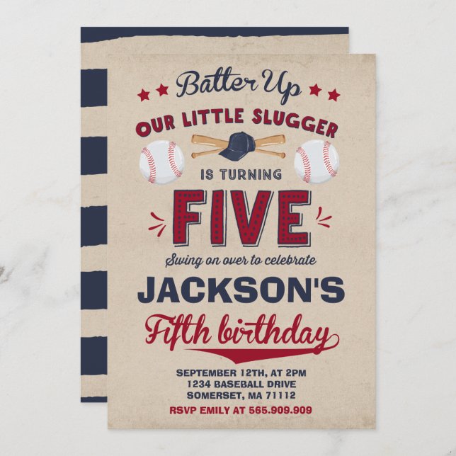 Baseball Birthday Invitation Baseball 5th Birthday (Front/Back)