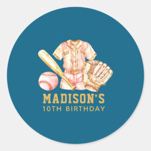 Baseball Birthday Luxury Rose Gold Classic Round Sticker