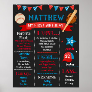 Baseball Birthday Milestone Sign Chalkboard Poster