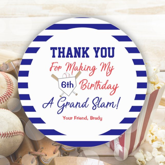 Baseball Birthday Party Blue and Red Round Sticker (Baseball Birthday Party Blue and Red Round Sticker)