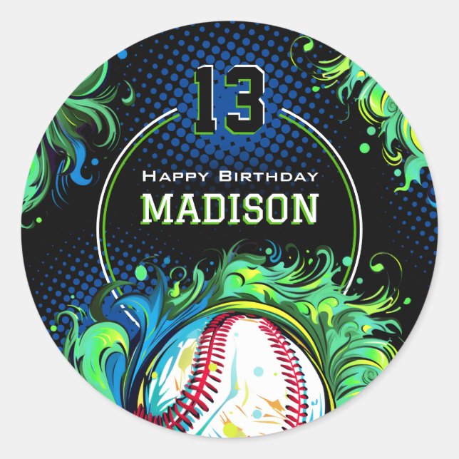 Baseball Birthday Party Classic Round Sticker (Front)