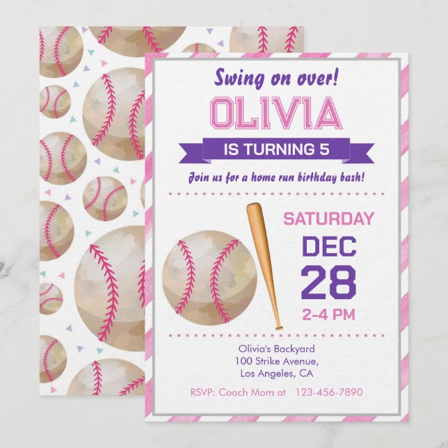 Baseball Birthday Party Invitation (Front/Back)