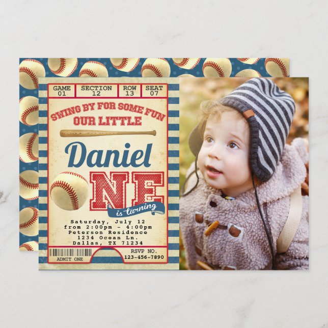 Baseball Birthday Party Invitation Invite (Front/Back)