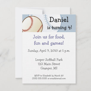 Baseball Birthday Party Invitations  4.25" x 5.5"