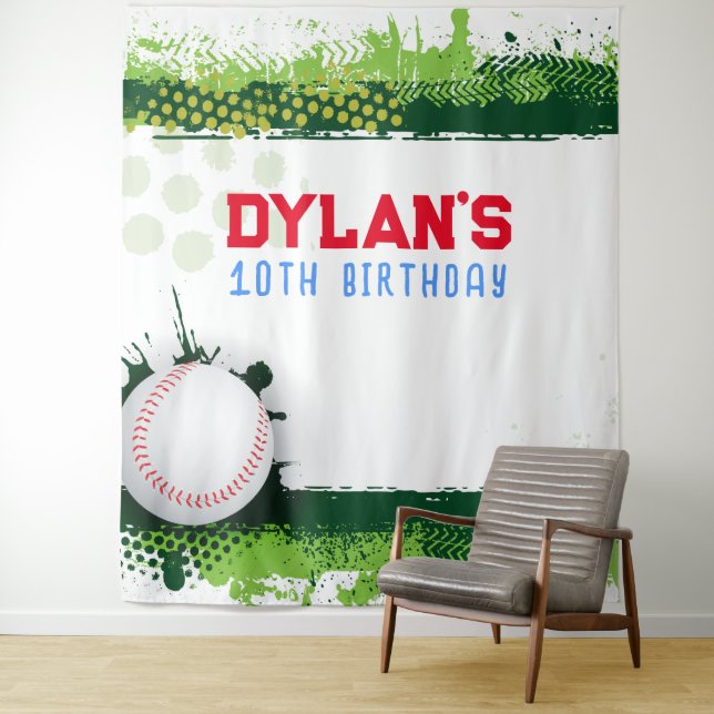 Baseball Birthday Party Photo-Op Kids Backdrop  Tapestry (In Situ)