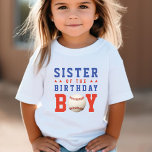 Baseball Birthday Party Sibling Sister T-Shirt<br><div class="desc">Red white and blue baseball "sister of the birthday boy" birthday party shirt for a sibling.  Personalise the title for the wearer: brother,  cousin,  etc.  Great for sports fans and players.</div>
