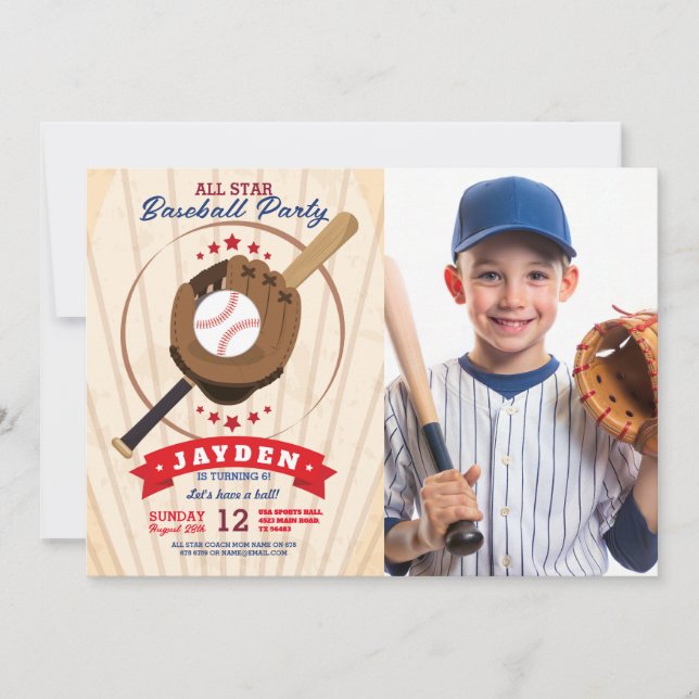 Baseball Birthday Party Sports All Star Invite (Front)