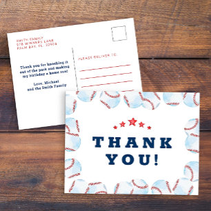 Baseball Birthday Party Thank You Postcard 