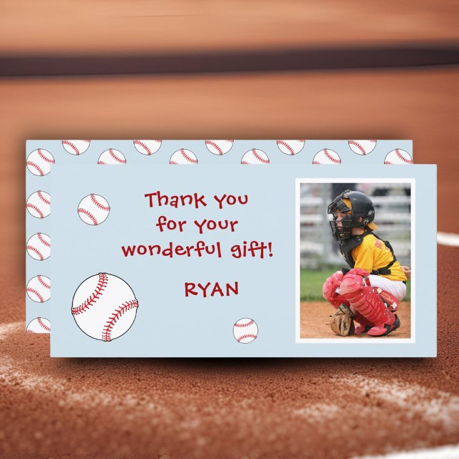 Baseball Birthday Photo Baseball Thank You Card (Creator Uploaded)