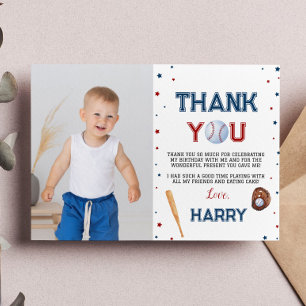Baseball Birthday Photo Thank You Card Batter Up