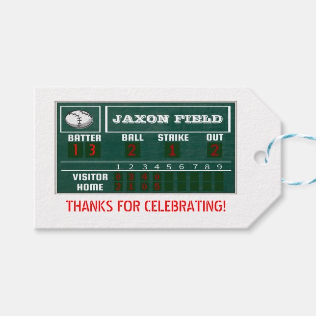 Baseball Birthday|Scoreboard|PARTY Gift Tags (Front (Horizontal))