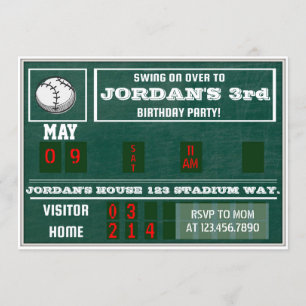Baseball Birthday Scoreboard vintage baseball kids Invitation