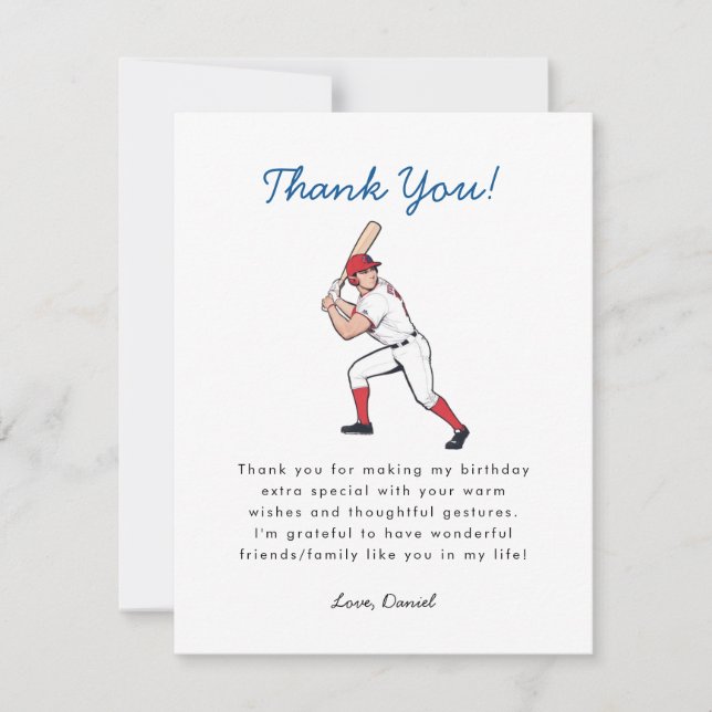 Baseball Birthday  Thank You Card (Front)
