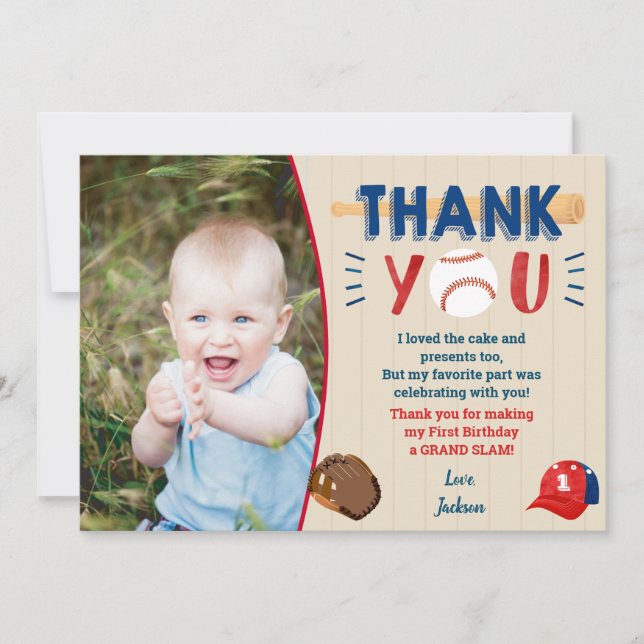Baseball Birthday Thank You Cards (Front)