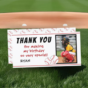 Baseball Birthday Thank you Photo Card