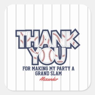 Baseball Birthday Thank You Sticker
