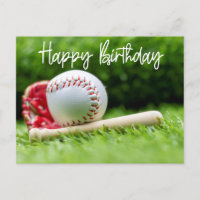 Baseball Birthday word on green for Player Card