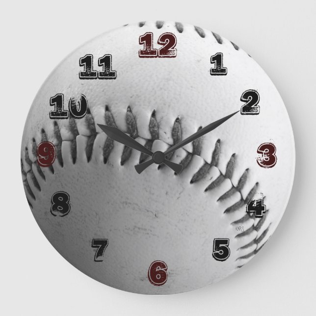 BASEBALL (black and white) Large Clock (Front)