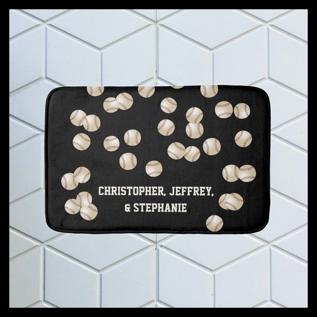 Baseball Black and White Personalised Name Plush Bath Mat (Creator Uploaded)