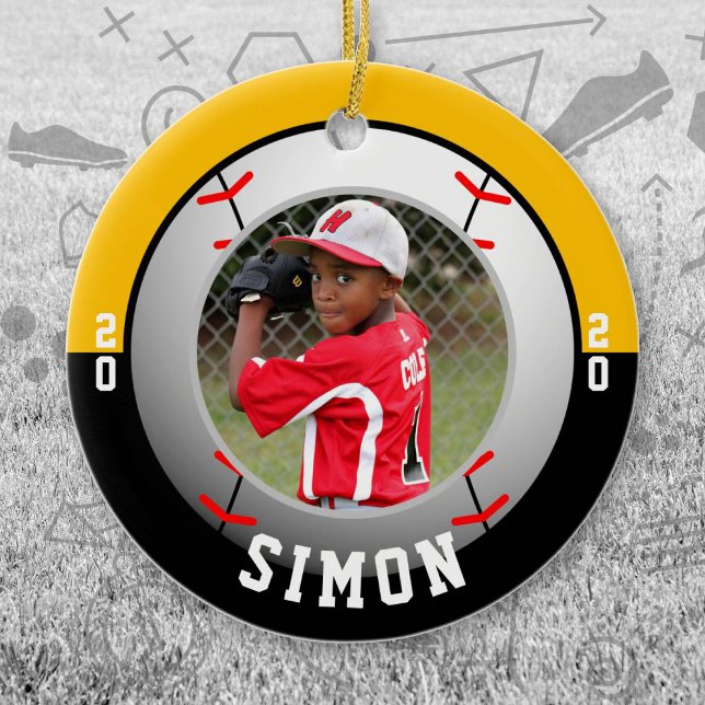 Baseball Black Gold Team Colours Ceramic Ornament (Black and Gold Baseball Let's Go Team Ornament. Celebrate your high school or college athlete.)