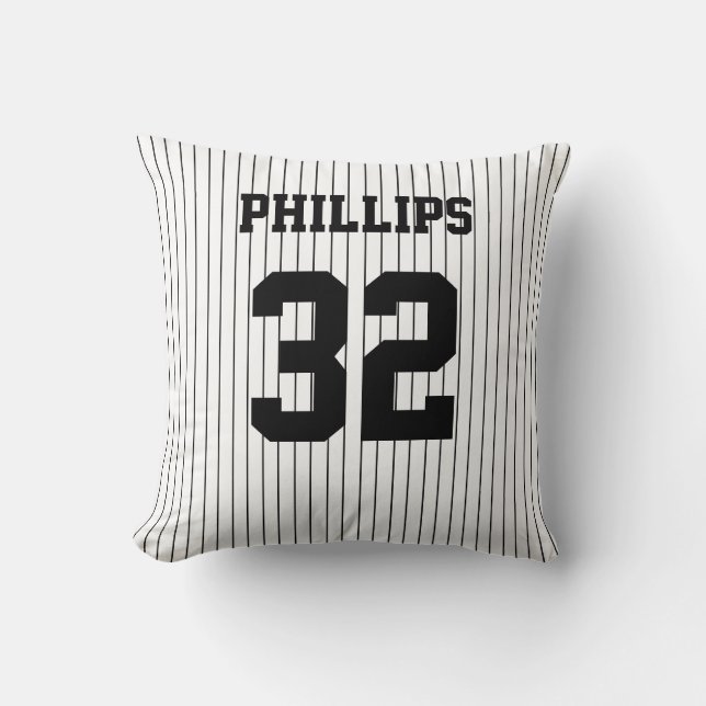 Baseball Black Pinstripes and White Jersey Cushion (Front)