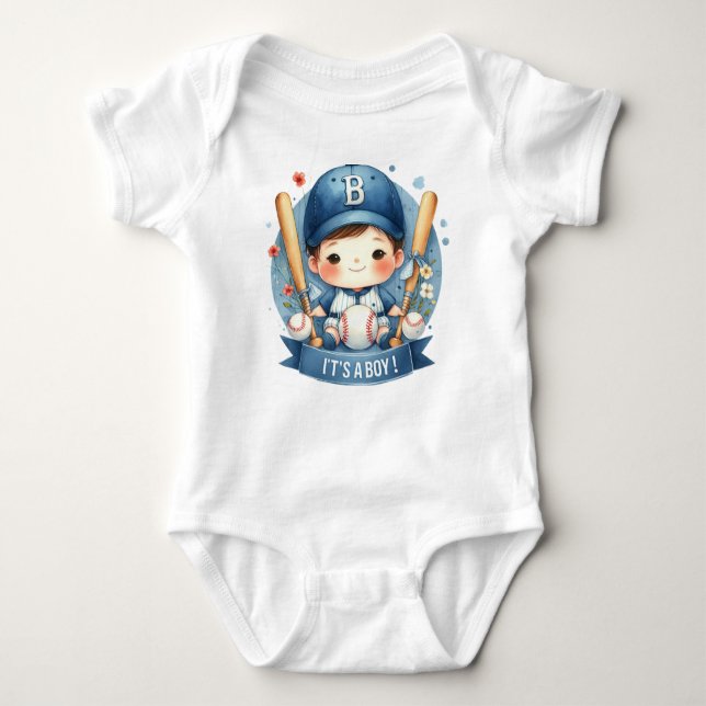 Baseball Bliss Baby Boy Announcement Baby Shower Baby Bodysuit (Front)