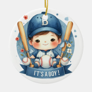 Baseball Bliss Baby Boy Announcement Baby Shower Ceramic Ornament