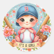Baseball Bliss Baby Girl Announcement Floral Baby