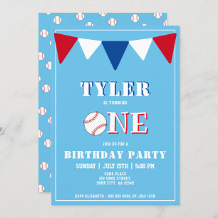 Baseball Blue Birthday Invitation Boy 1st Birthday