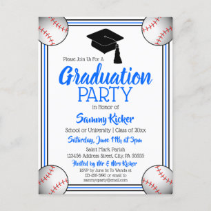 Baseball Blue & Black Graduation Party Invitation Postcard