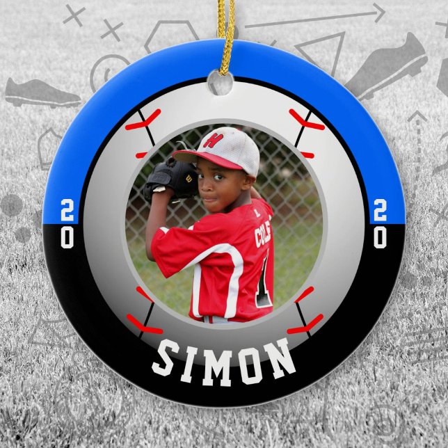 Baseball Blue Black Team Colours Ceramic Ornament (Blue and Black Baseball Let's Go Team Ornament. Celebrate your high school or college athlete.)