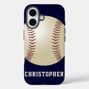 Baseball, Blue, Name,  iPhone 16 Case